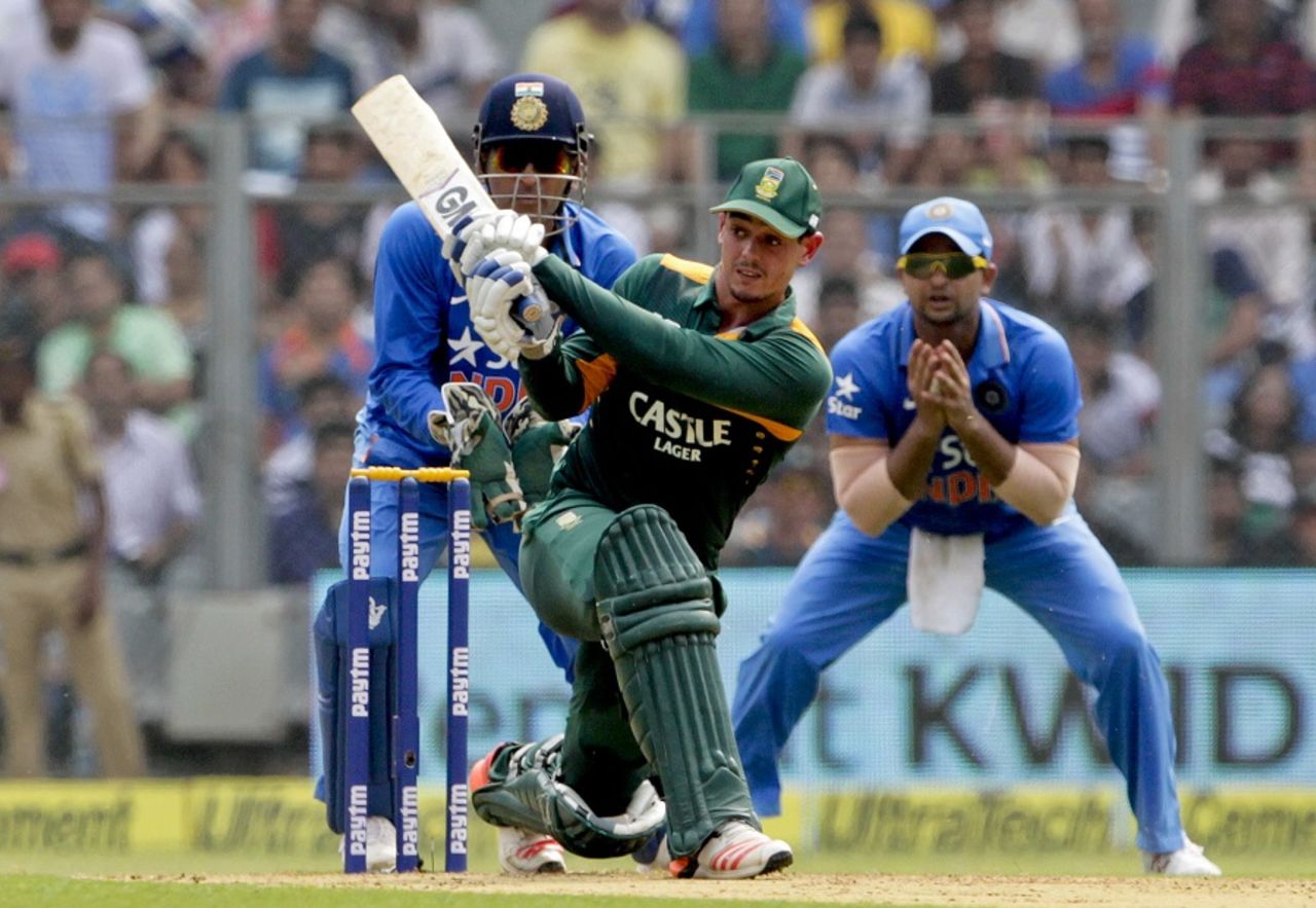 Quinton de Kock goes low for a sweep,  India v South Africa, 5th ODI, Mumbai, October 25
