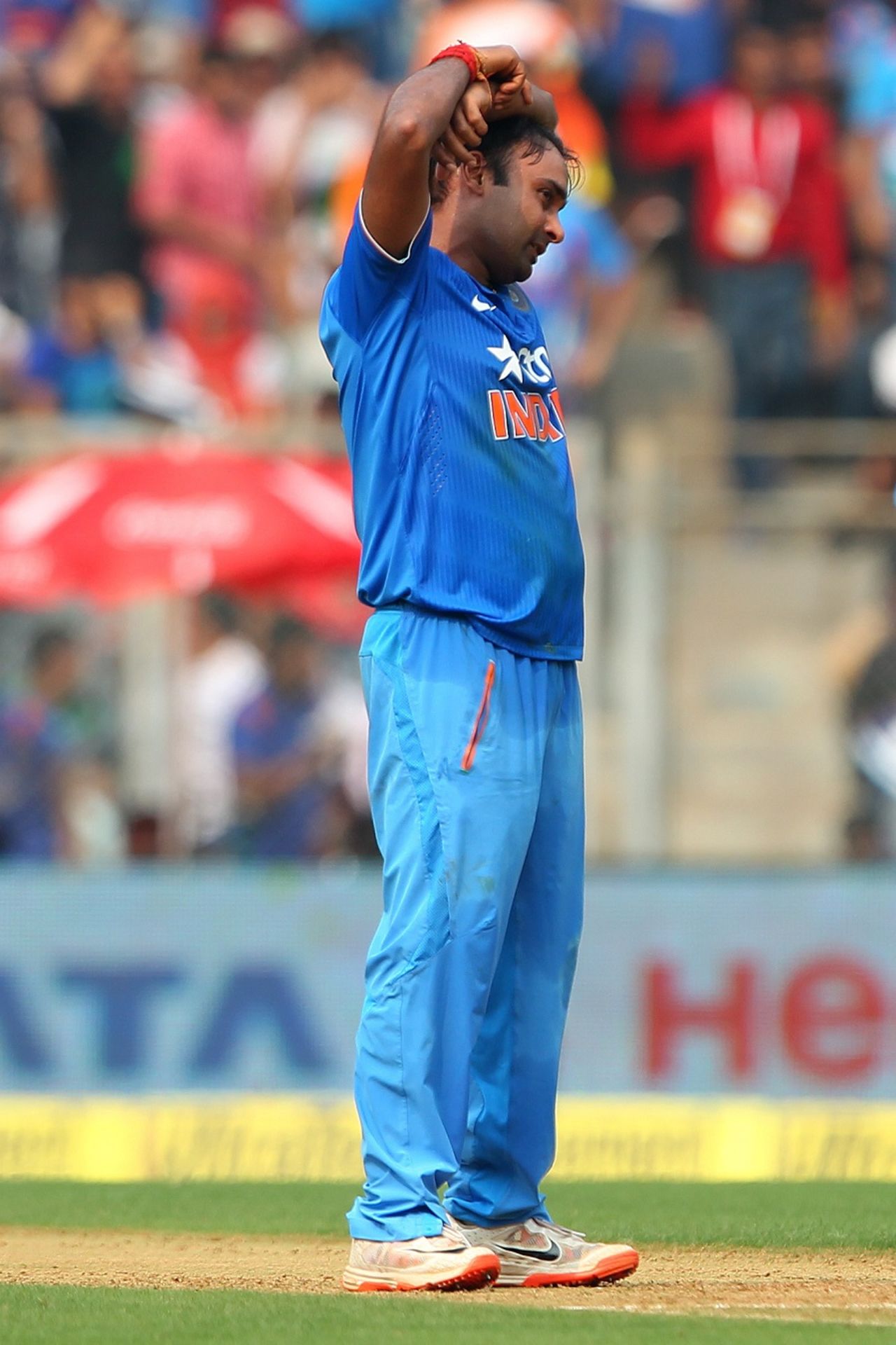 Amit Mishra reacts to a catch dropped off his bowling, India v South Africa, 5th ODI, Mumbai, October 25, 2015