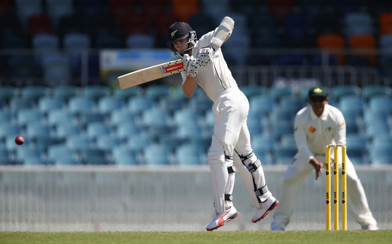 Kane Williamson goes on his toes, Cricket Australia XI v New Zealand, Canberra, 2nd day, October 25, 2015