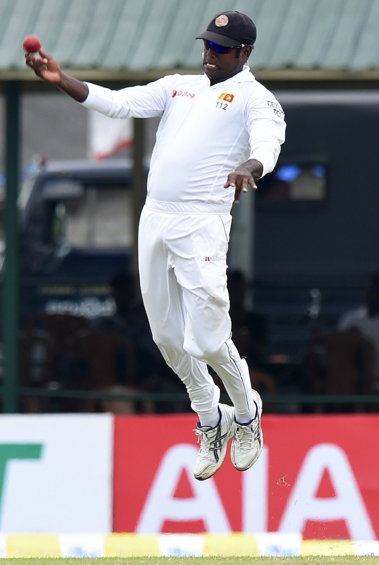 Angelo Mathews celebrates a superb catch, Sri Lanka v West Indies, 2nd Test, P Sara Oval, Colombo, 5th day, October 26, 2015