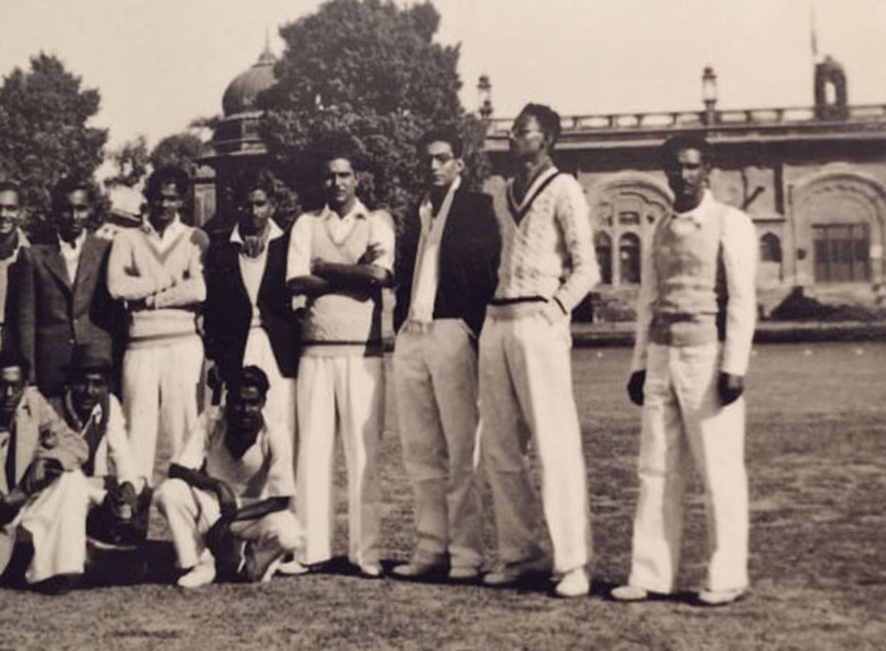 Inter Varsity cricket in Lucknow. Sujit Mukherjee, standing second from right, with team-mates, December 1947