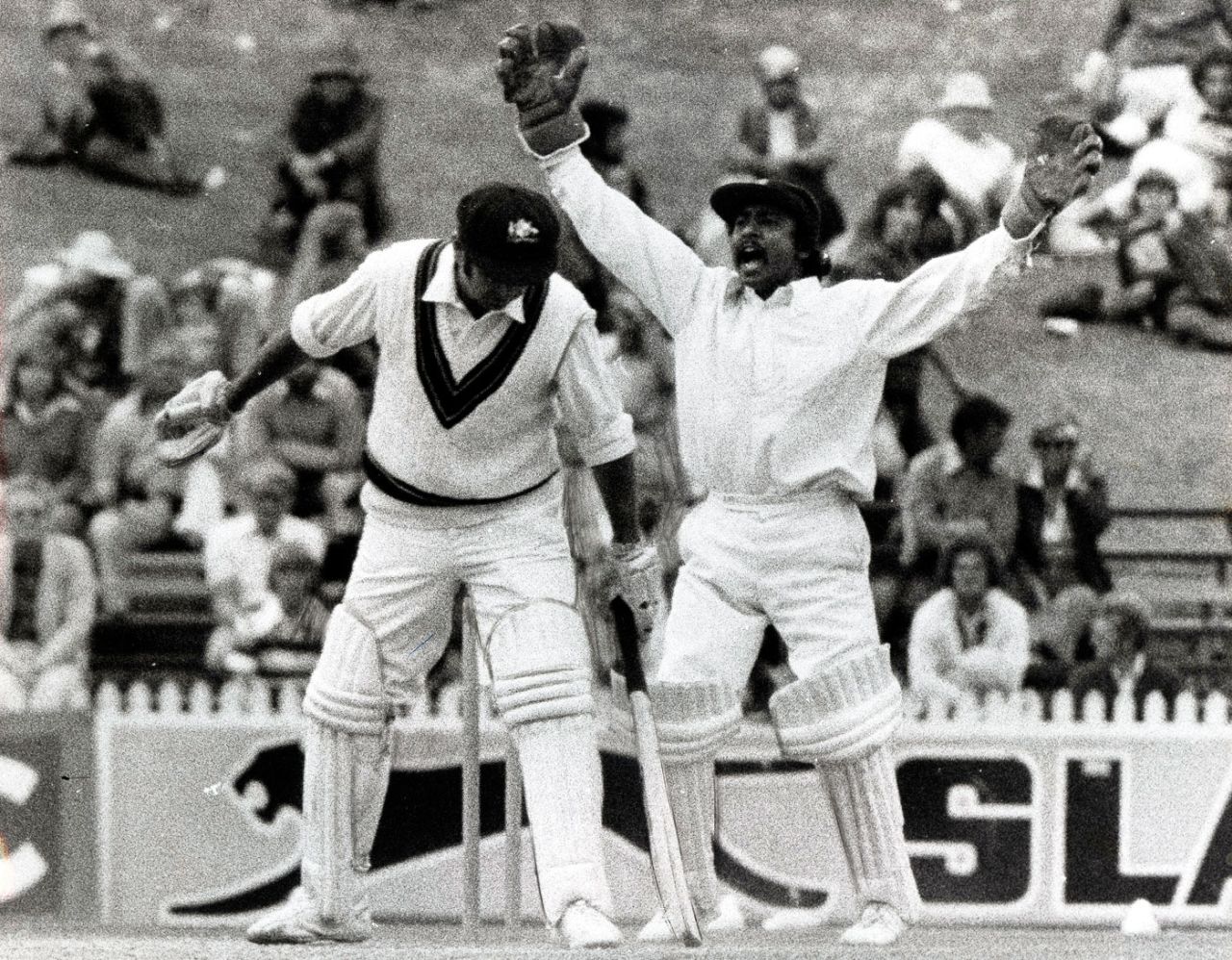 Bob Simpson is leg before for 33 to Erapalli Prasanna, Australia v India, 4th Test, Sydney, 4th day, January 11, 1978