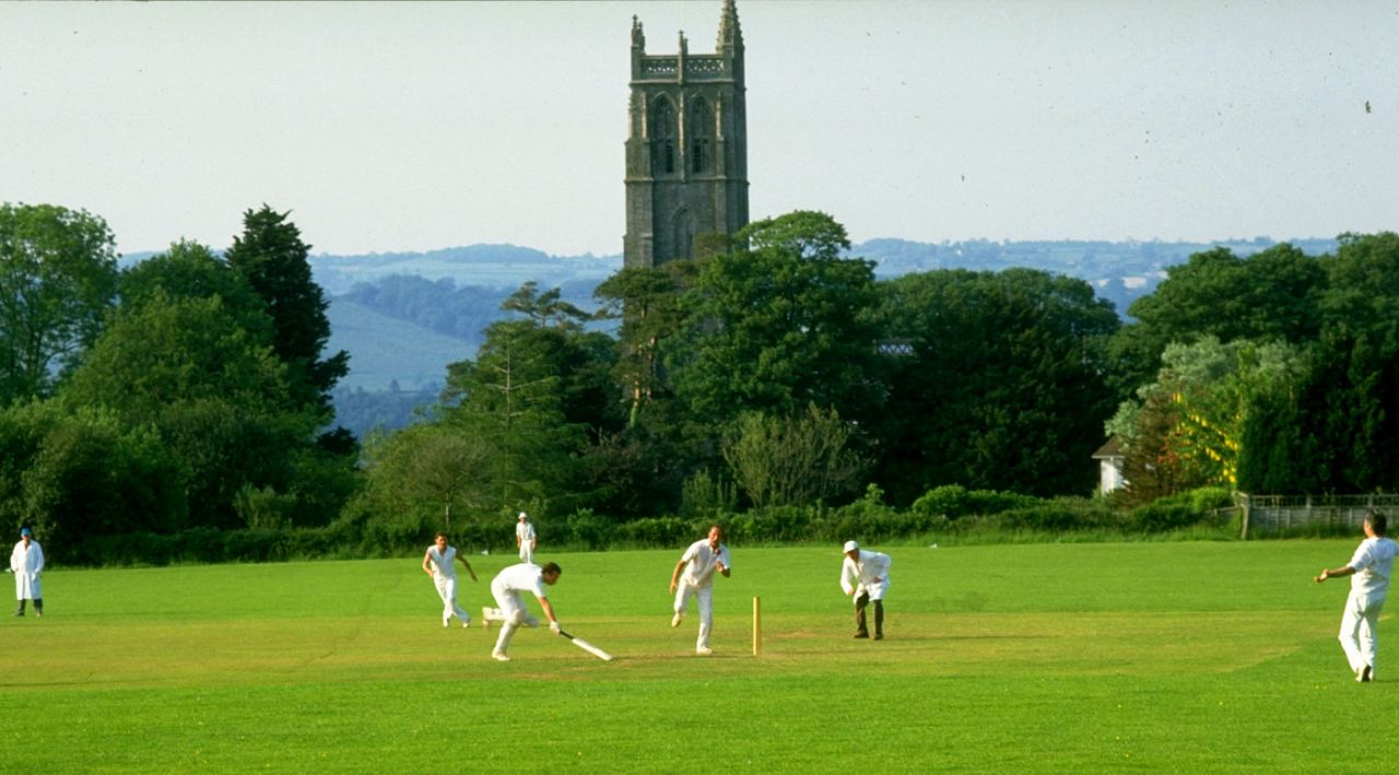 General view of a village cricket match in Blagdon, Somerset