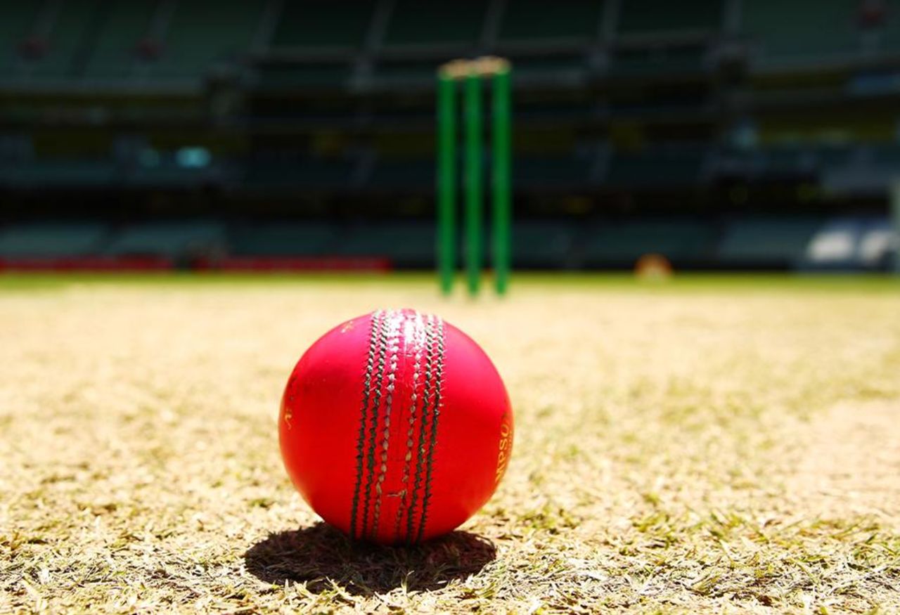 A pink ball on the pitch at the MCG, Victoria v Queensland, Sheffield Shield, 1st day, October 28, 2015