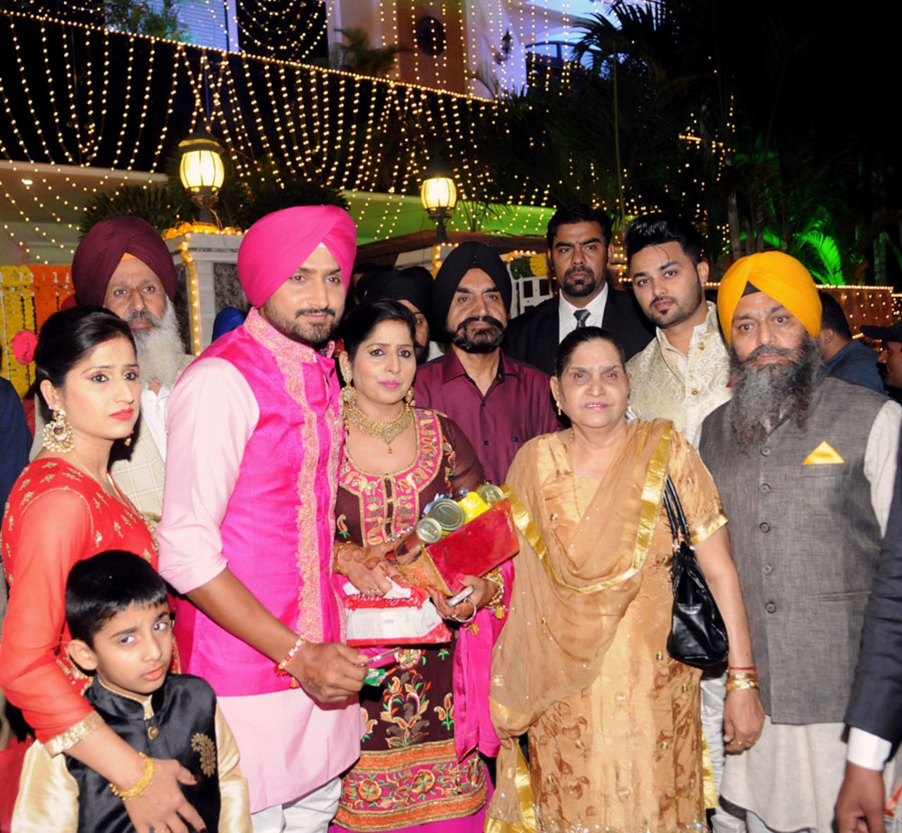 Soon-to-be married Harbhajan Singh with his family at a pre-wedding ceremony, Jalandhar, October 27, 2015