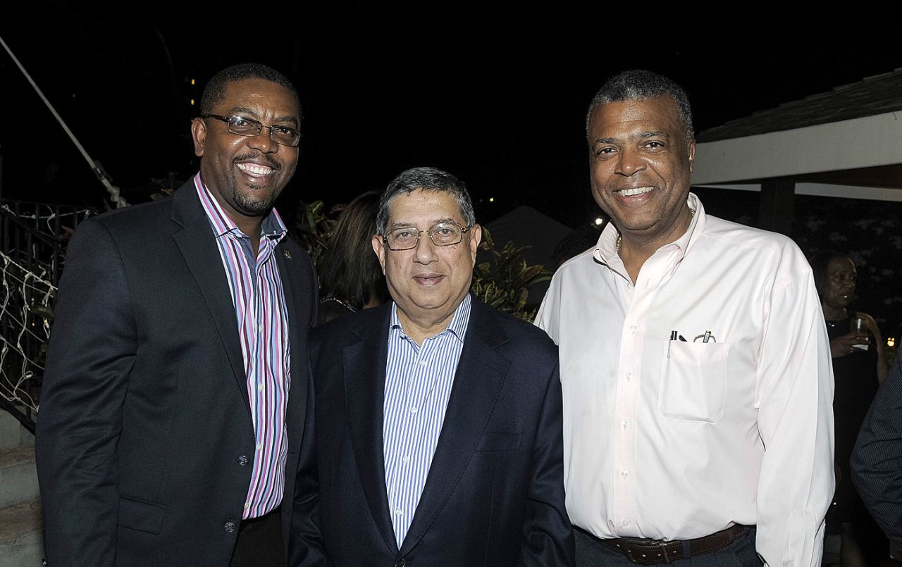 Dave Cameron, N Srinivasan and Michael Muirhead during the ICC annual conference, Barbados, June 24, 2015
