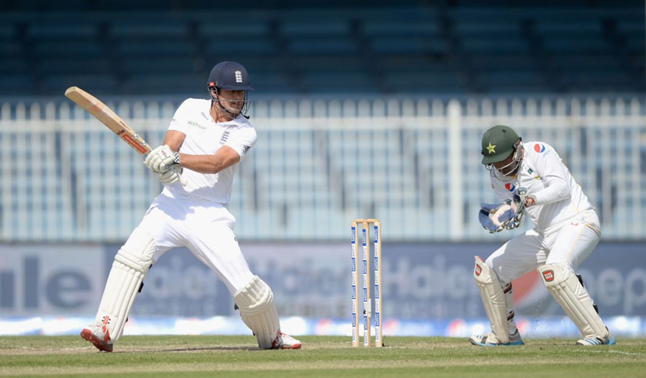 Alastair Cook cuts against spin, Pakistan v England, 3rd Test, Sharjah, 2nd day, November 2, 2015