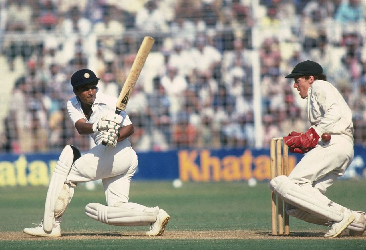 Sunil Gavaskar sweeps during his 123, India v Australia, 6th Test, Bombay, November 3, 1979