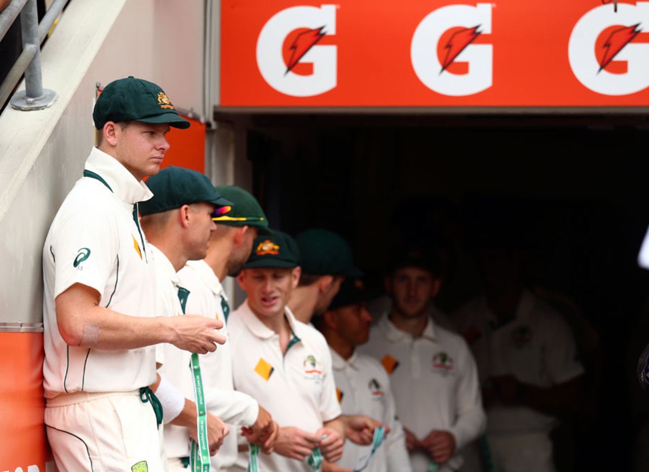 Steven Smith waits to lead his team out, Australia v New Zealand, 1st Test, Brisbane, 1st day, November 5, 2015