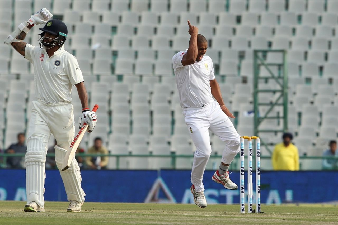 Vernon Philander had Shikhar Dhawan caught in the slips, India v South Africa, 1st Test, Mohali, 1st day, November 5, 2015