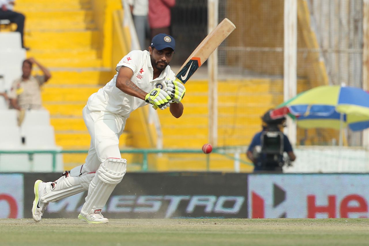 Ravindra Jadeja goes for a flick, India v South Africa, 1st Test, Mohali, 1st day, November 5, 2015