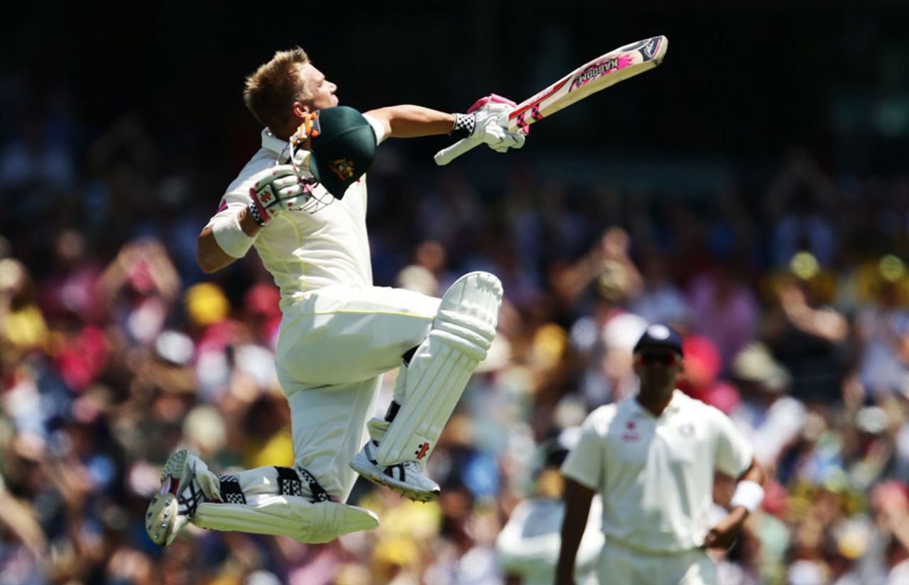 David Warner's trademark century celebration, Australia v India, 4th Test, Sydney, 1st day, January 6, 2015