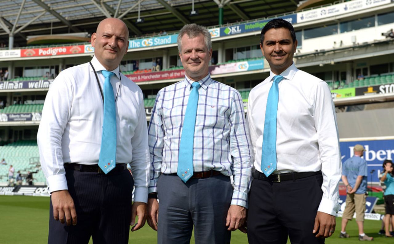 Paul Robin, Angus Porter and Wasim Khan pose in Cricket United ties, England v Australia, 5th Investec Test, The Oval, 3rd day, 23 August, 2013