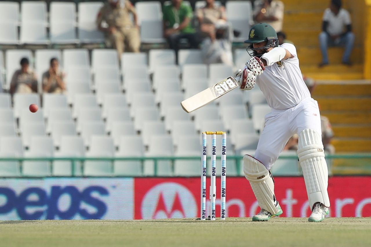 Hashim Amla rocks back and plays a cut, India v South Africa, 1st Test, Mohali, 2nd day, November 6, 2015