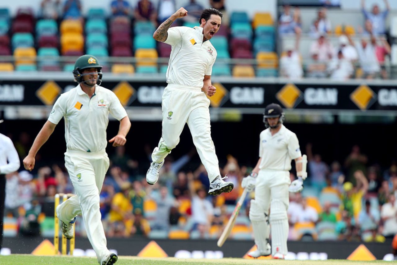 Mitchell Johnson is pumped up after dismissing Ross Taylor, Australia v New Zealand, 1st Test, Brisbane, 2nd day, November 6, 2015