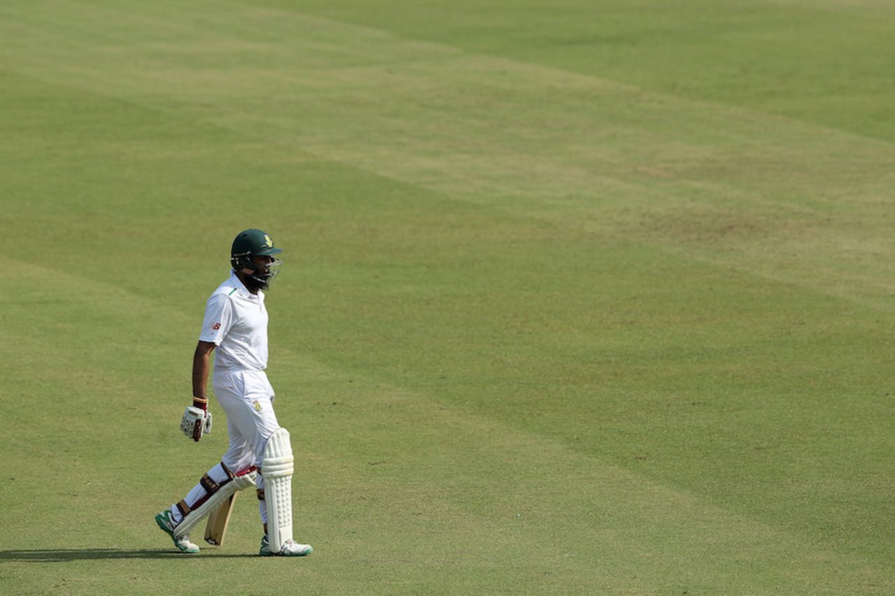 Hashim Amla walks back after being stumped, India v South Africa, 1st Test, Mohali, 2nd day, November 6, 2015