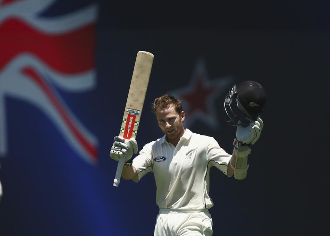 Kane Williamson celebrates his hundred, Australia v New Zealand, 1st Test, Brisbane, 3rd day, November 7, 2015