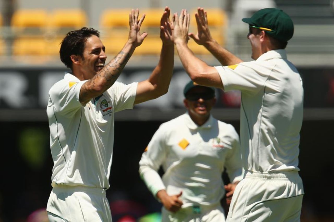 Mitchell Johnson celebrates a wicket, Australia v New Zealand, 1st Test, Brisbane, 3rd day, November 7, 2015