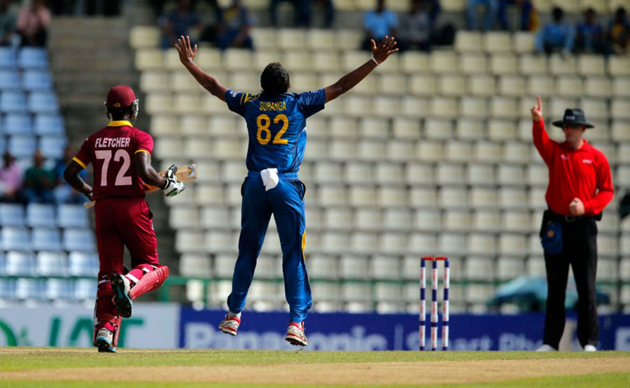 Suranga Lakmal appeals for Andre Fletcher's wicket, Sri Lanka v West Indies, 3rd ODI, Pallekele, November 7, 2015