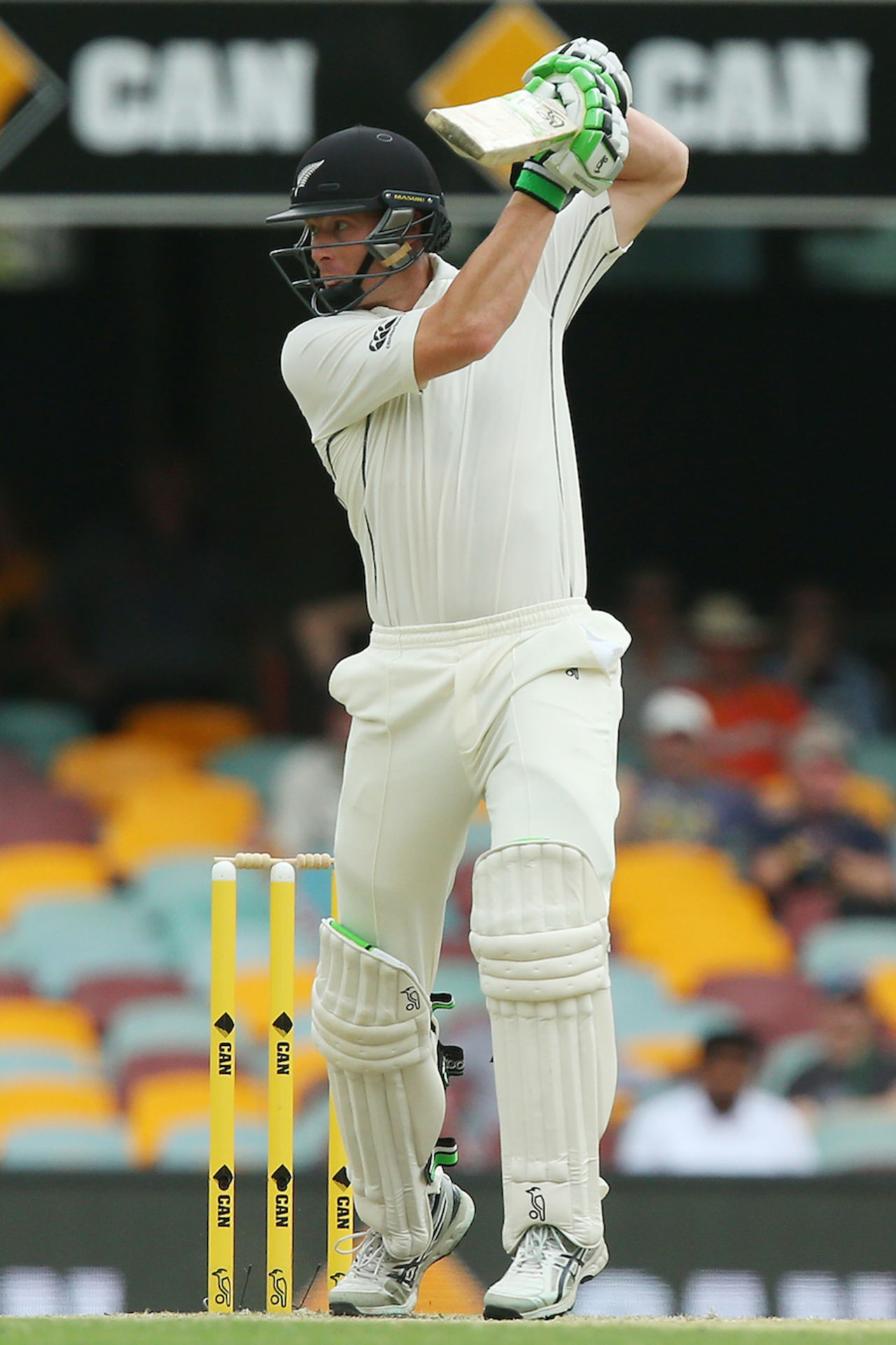 Martin Guptill punches one on the off side, Australia v New Zealand, 1st Test, Brisbane, 4th day, November 8, 2015