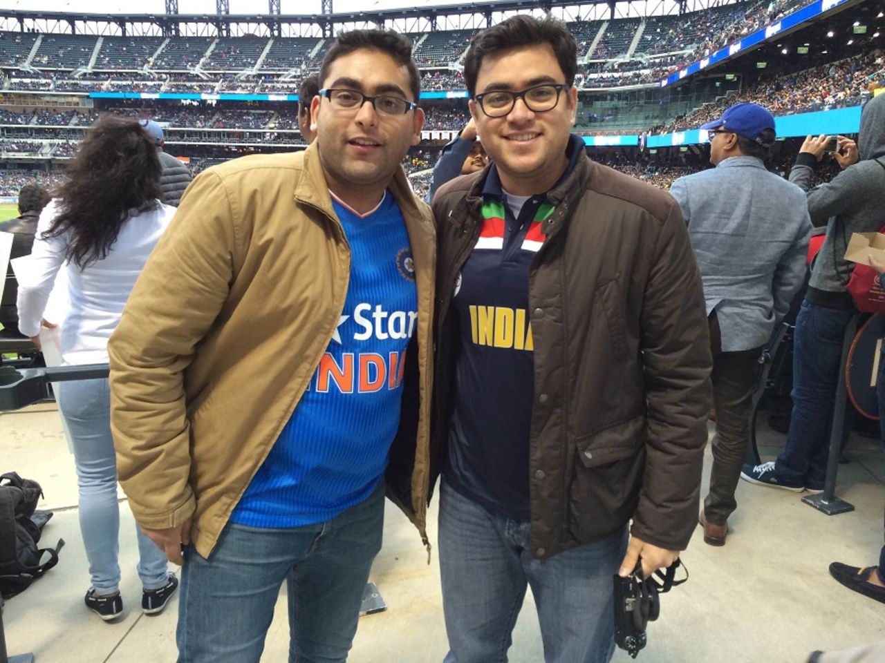 Rohan Shirwaiker (right) and Amit Goda (left) at the Cricket All-Stars game in New York 