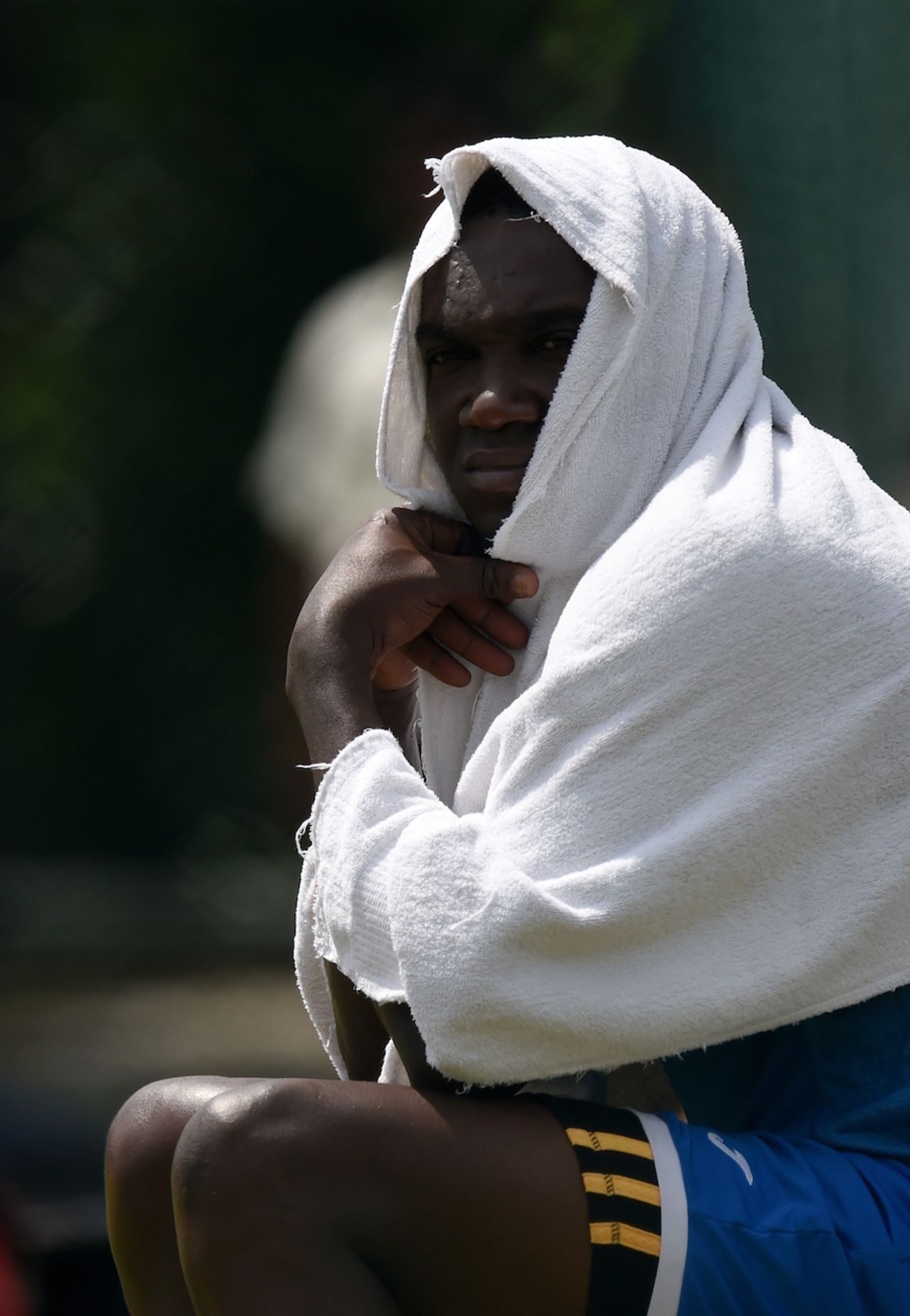 Jerome Taylor takes cools off during a practice session, Pallekele, November 6, 2015