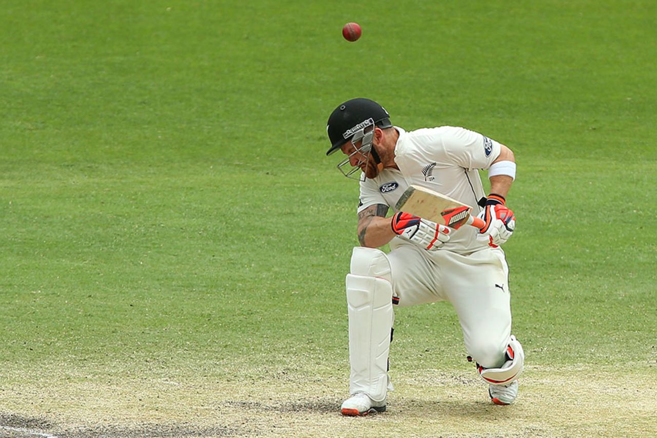 Brendon McCullum ducks to avoid a bouncer, Australia v New Zealand, 1st Test, Brisbane, 5th day, November 9, 2015