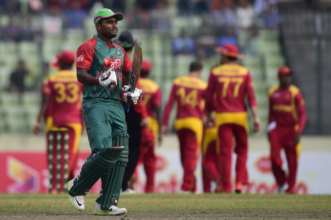 Imrul Kayes walks back after being dismissed for 76, Bangladesh v Zimbabwe, 2nd ODI, Mirpur, November 9, 2015