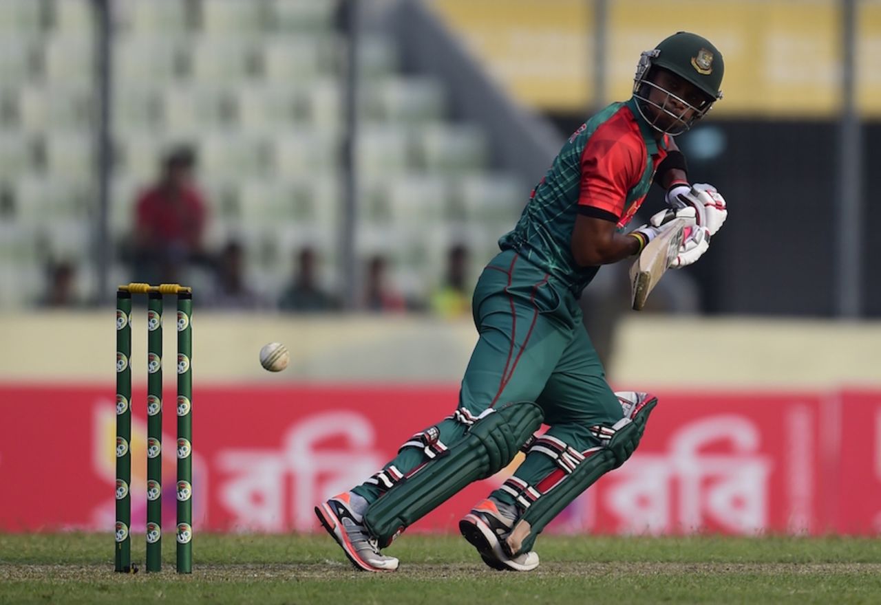 Sabbir Rahman plays one down to third man, Bangladesh v Zimbabwe, 2nd ODI, Mirpur, November 9, 2015