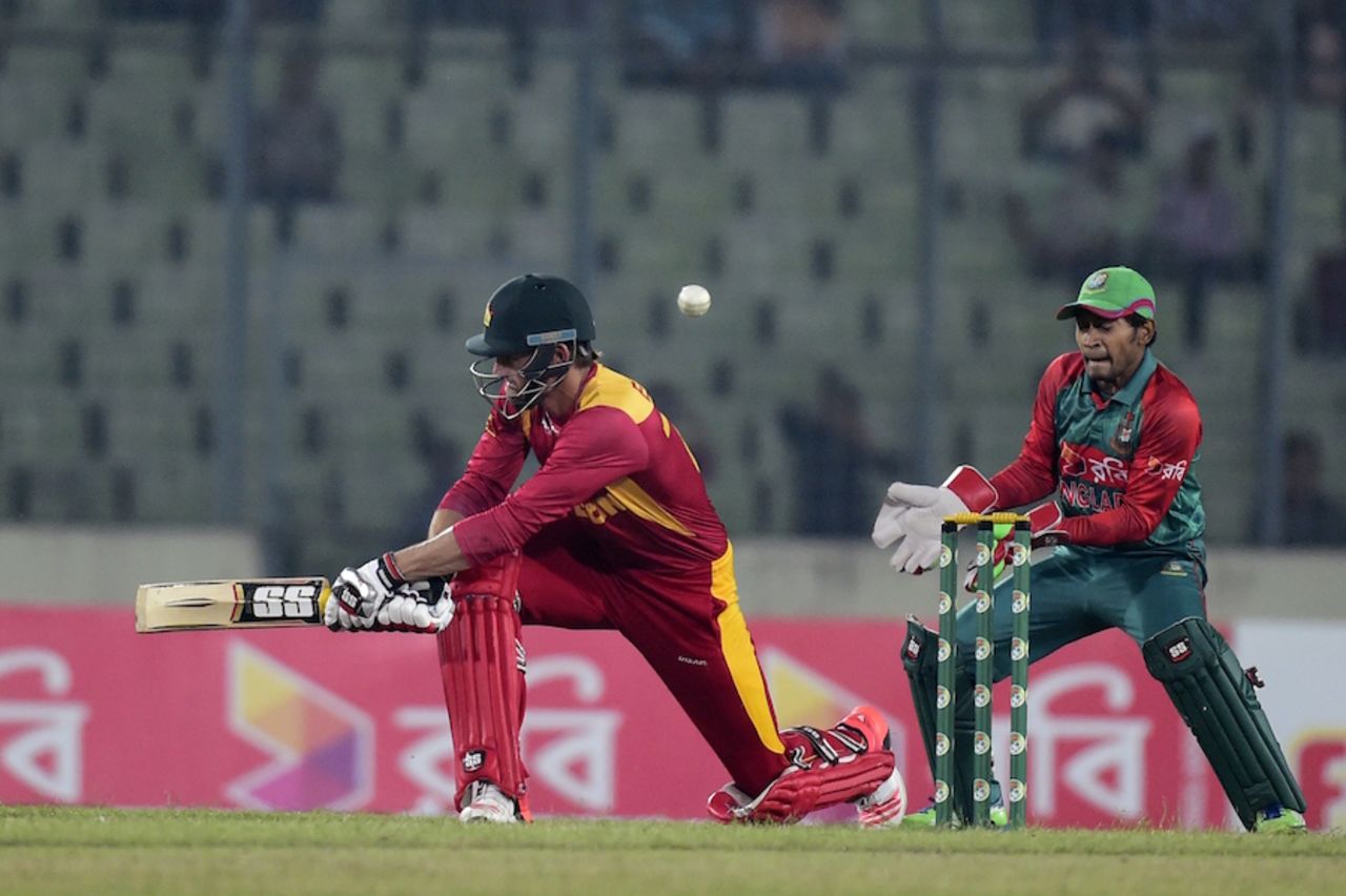 Craig Ervine attempts a sweep shot during his innings of 26, Bangladesh v Zimbabwe, 2nd ODI, Mirpur, November 9, 2015