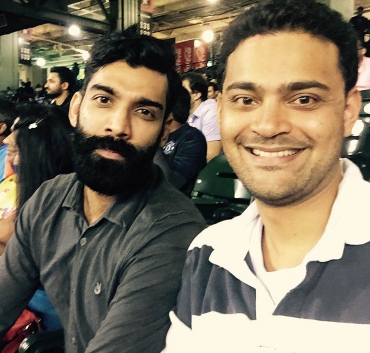 Houston-based fans Vijay Raghunandan and Madhav Nyapathi soak in the nostalgia, Sachin's Blasters v Warne's Warriors, 2nd match, Houston, November 11, 2015