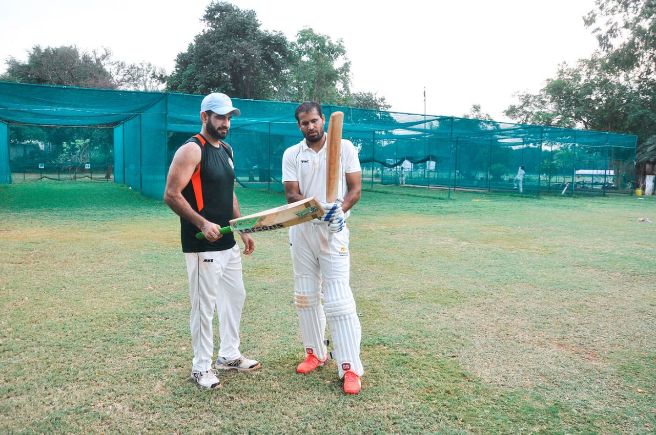 Irfan Pathan and Yusuf Pathan at the nets at Motibaug Cricket Club, Baroda, October 2015