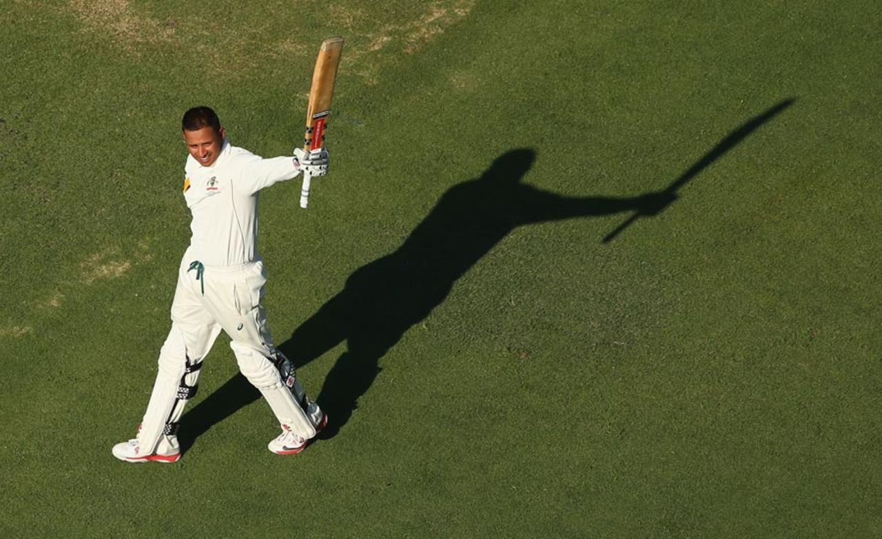 Usman Khawaja hit his second century in two Tests, Australia v New Zealand, 2nd Test, Perth, 1st day, November 13, 2015