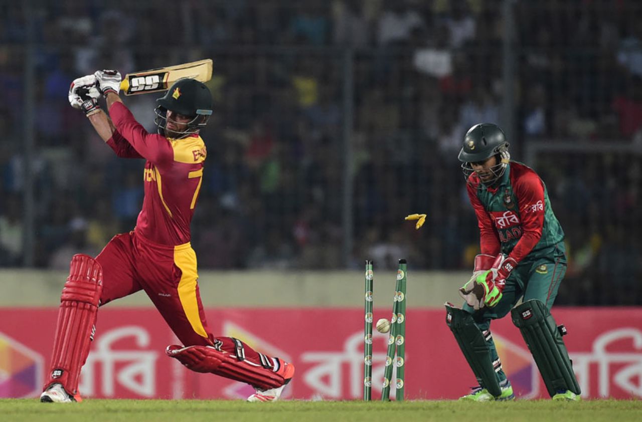Craig Ervine misses a swipe and is bowled, Bangladesh v Zimbabwe, 1st T20, Mirpur, November 13, 2015
