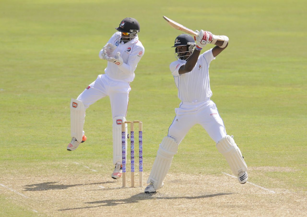Sharmarh Brooks punches off the back foot during his unbeaten hundred, Barbados v Trinidad & Tobago, Regional 4 Day Tournament, Bridgetown, 1st day, November 13, 2015