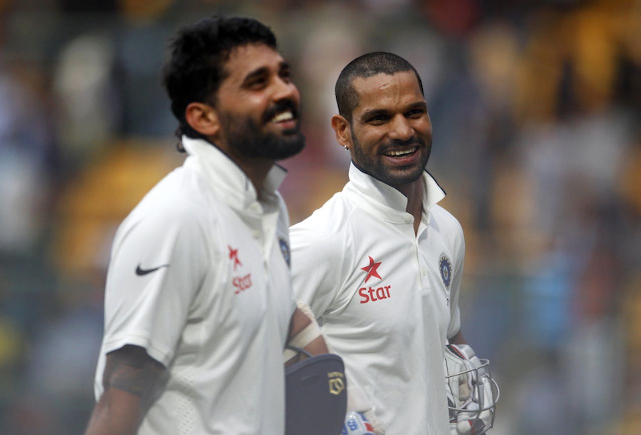 M Vijay and Shikhar Dhawan put on 80 on the first day, India v South Africa, 2nd Test, 1st day, Bangalore, November 14, 2015