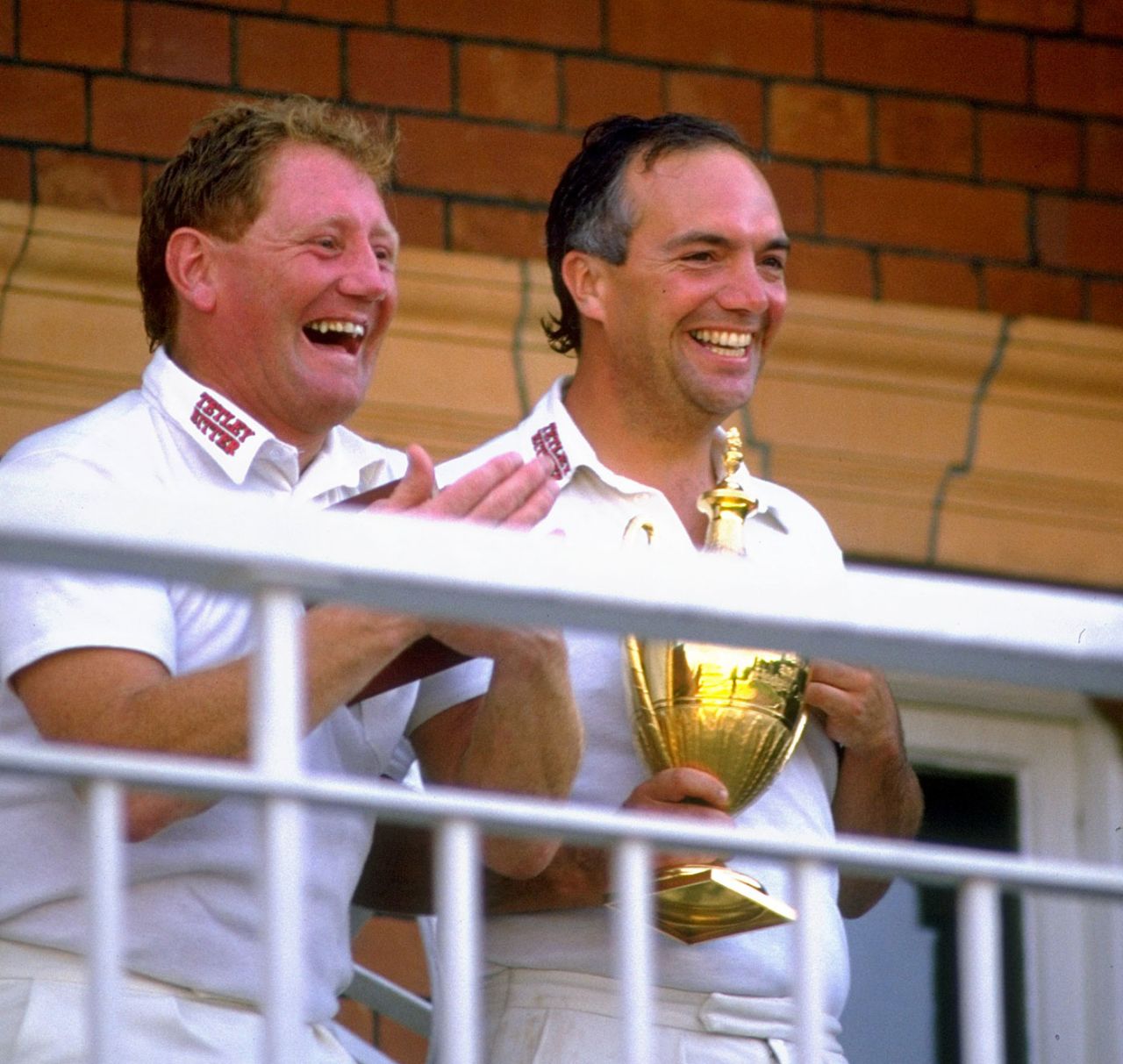 David Bairstow with Phil Carrick after Yorkshire won the Benson and Hedges Cup, Northamptonshire v Yorkshire, Benson and Hedges Cup final, Lord's, July 11, 1987