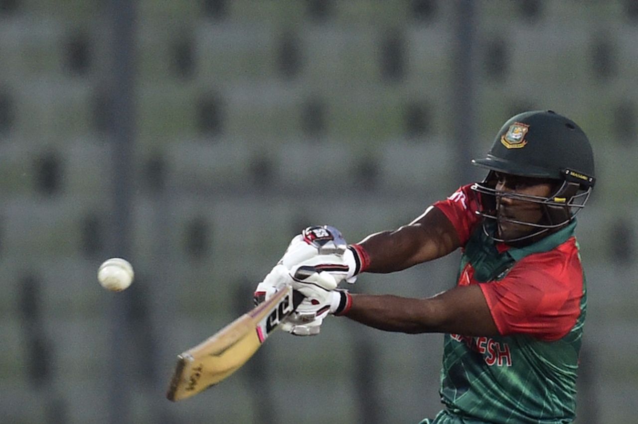 Imrul Kayes launches one over the leg side, Bangladesh v Zimbabwe, 2nd T20I, Dhaka, November 15, 2015