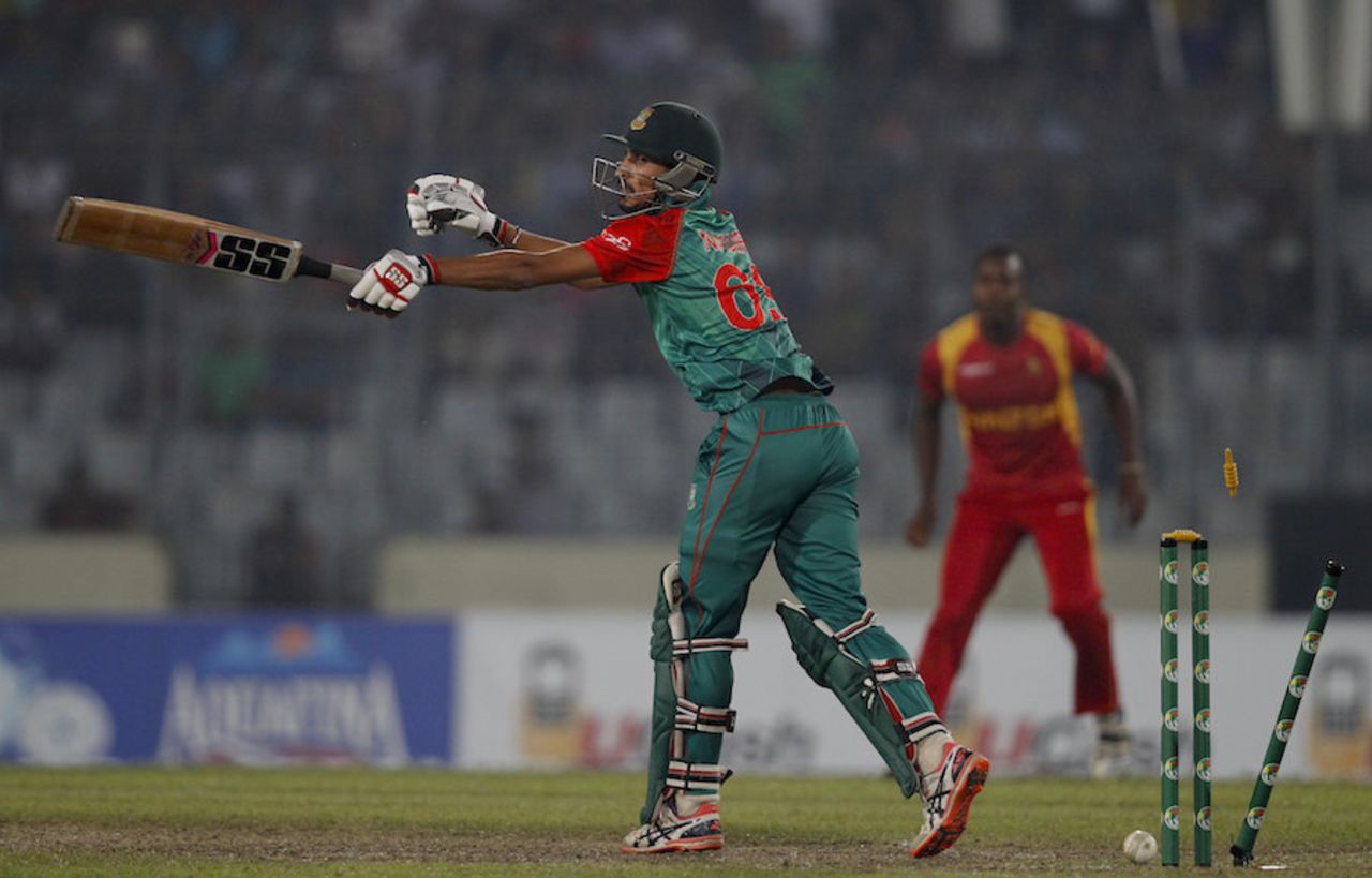 Nasir Hossain was bowled by Tinashe Panyangara, Bangladesh v Zimbabwe, 2nd T20I, Dhaka, November 15, 2015