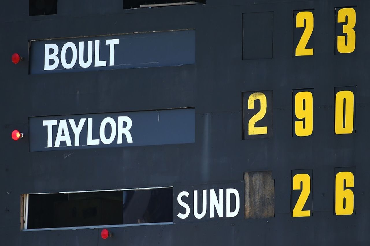 Set in Stone: Ross Taylor's record-breaking score on the WACA scoreboard, Australia v New Zealand, 2nd Test, Perth, 4th day, November 16, 2015