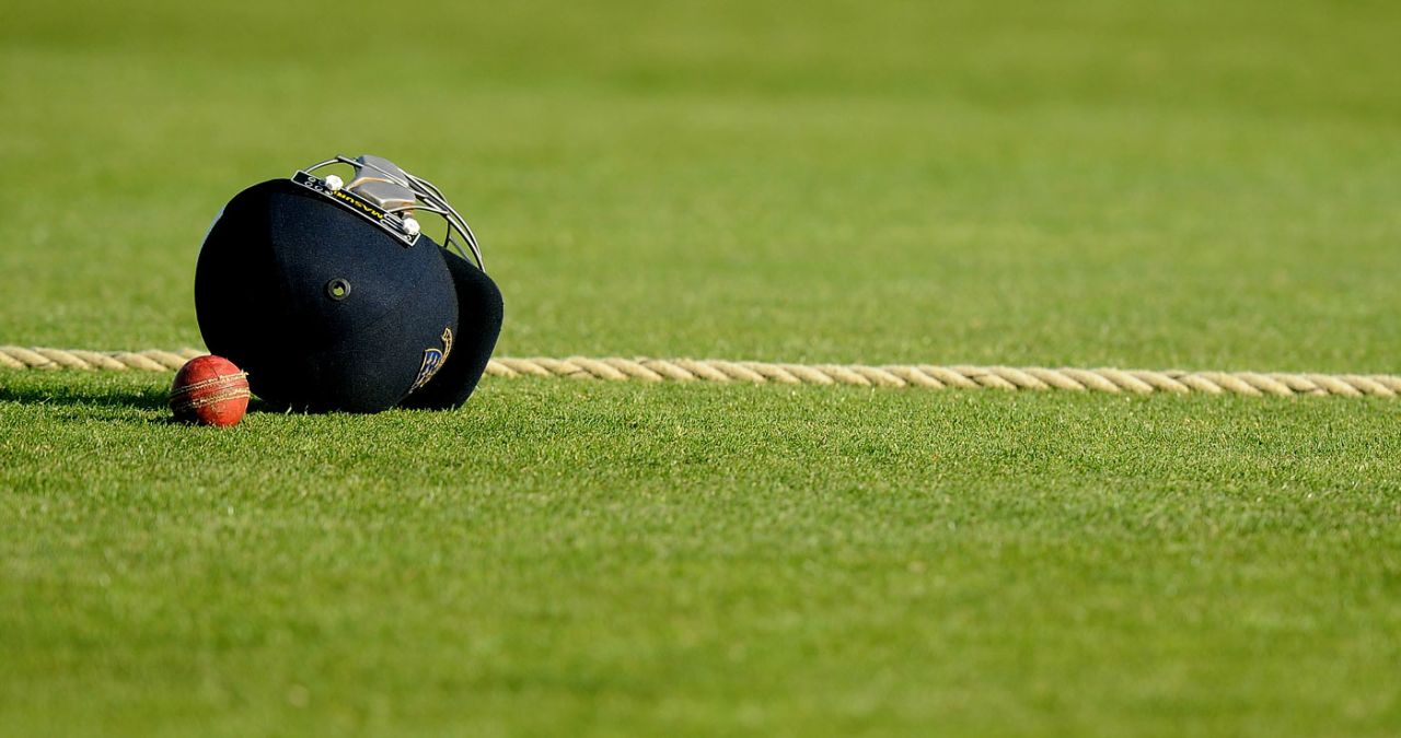 The old ball and a player's helmet lie next to the boundary rope, Sussex v Warwickshire, County Championship, Division One, Hove, 1st day, May 1, 2013
