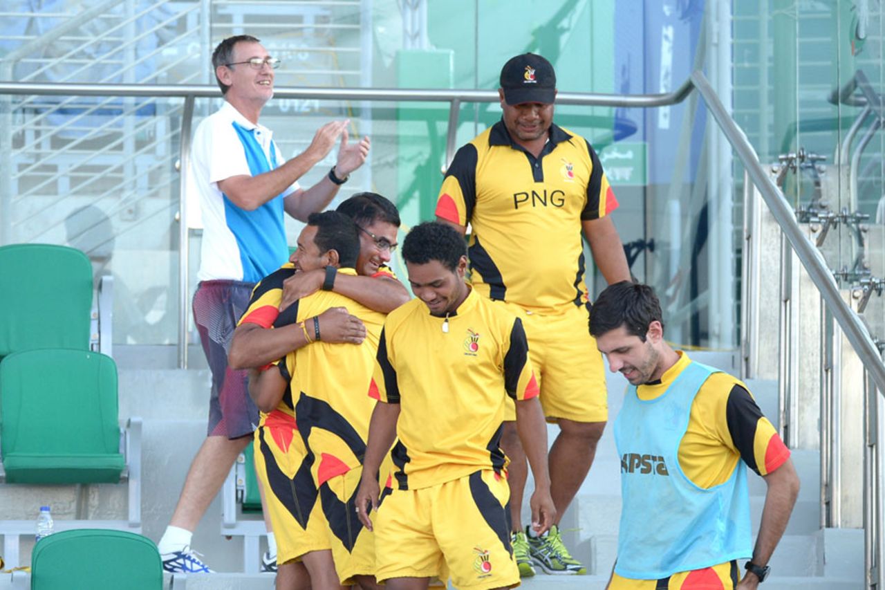 A moment to savour for the Papua New Guinea support staff, Nepal v PNG, World Cricket League Championship, Abu Dhabi, November 18, 2015