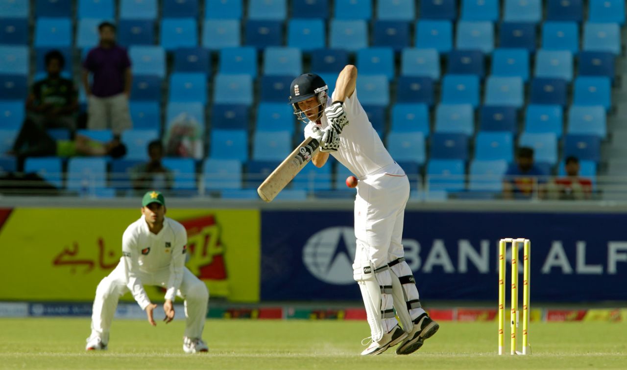 Jonathan Trott plays a ball, Pakistan v England, 1st Test, Dubai, 3rd day, January 19, 2012