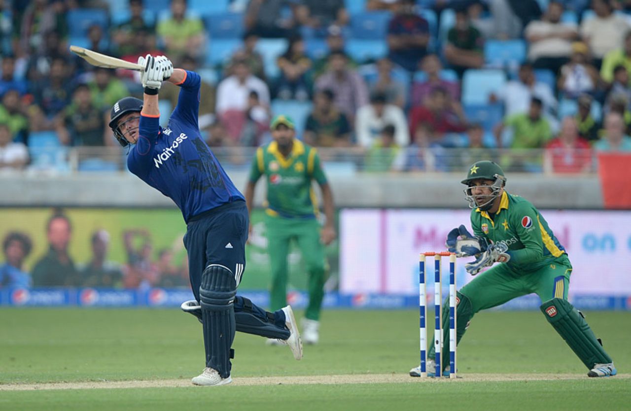 Jason Roy lofts down the ground during his career-best 102, Pakistan v England, 4th ODI, Dubai, November 20, 2015