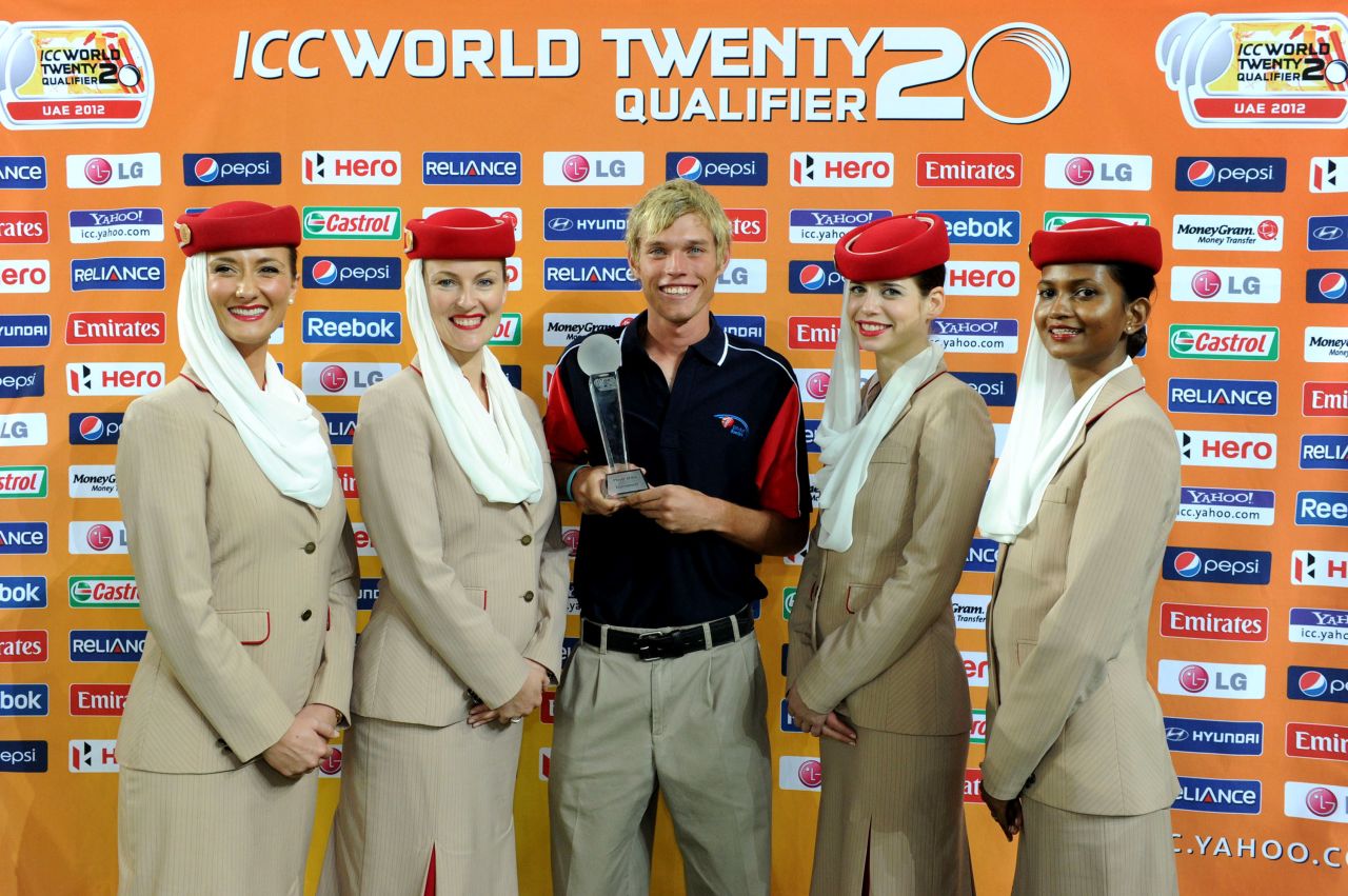 Raymond van Schoor is named Player of the Tournament, World Twenty20 Qualifier, Dubai, March 24, 2012