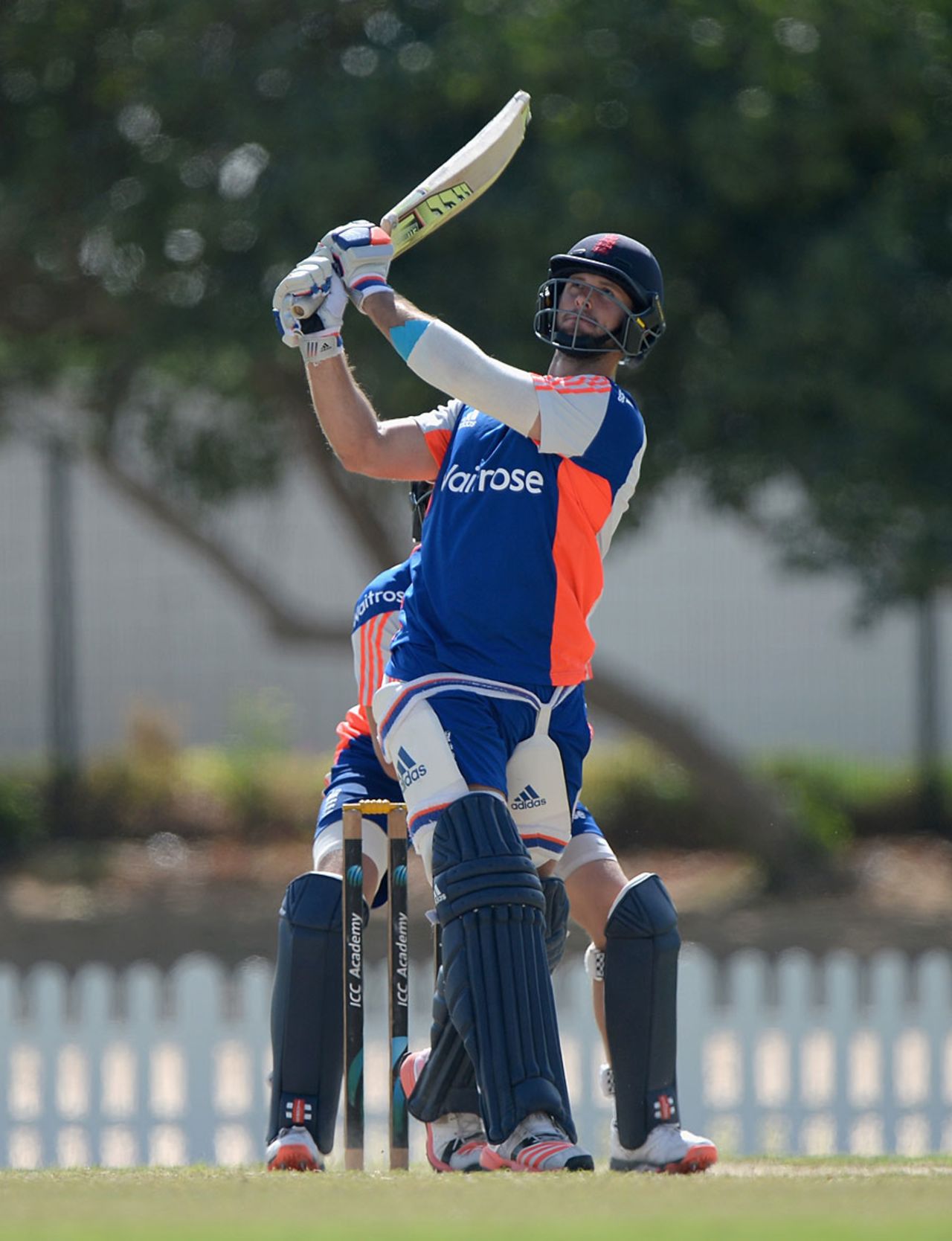 Ross Whiteley clubs one during a session in the middle, Dubai, November 22, 2015