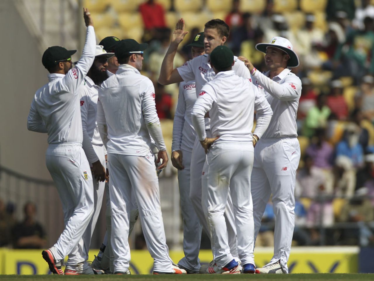Morne Morkel is congratulated after trapping M Vijay lbw, India v South Africa, 3rd Test, Nagpur, 1st day, November 25, 2015