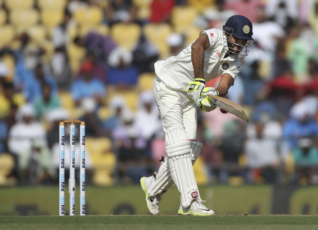 Ravindra Jadeja targets the leg side, India v South Africa, 3rd Test, Nagpur, 1st day, November 25, 2015