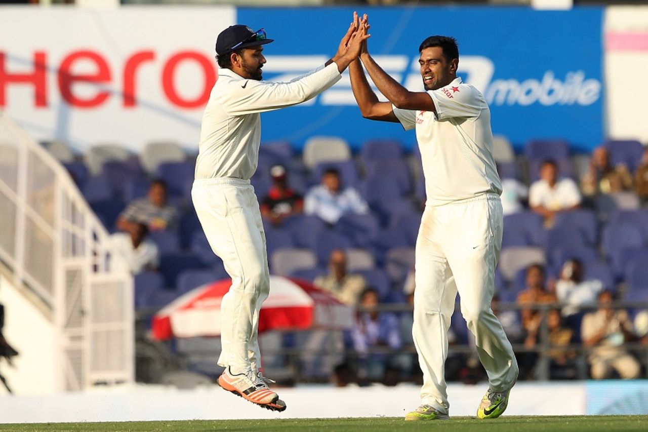 R Ashwin celebrates after dismissing Stiaan van Zyl late in the day, India v South Africa, 3rd Test, Nagpur, 2nd day, November 26, 2015
