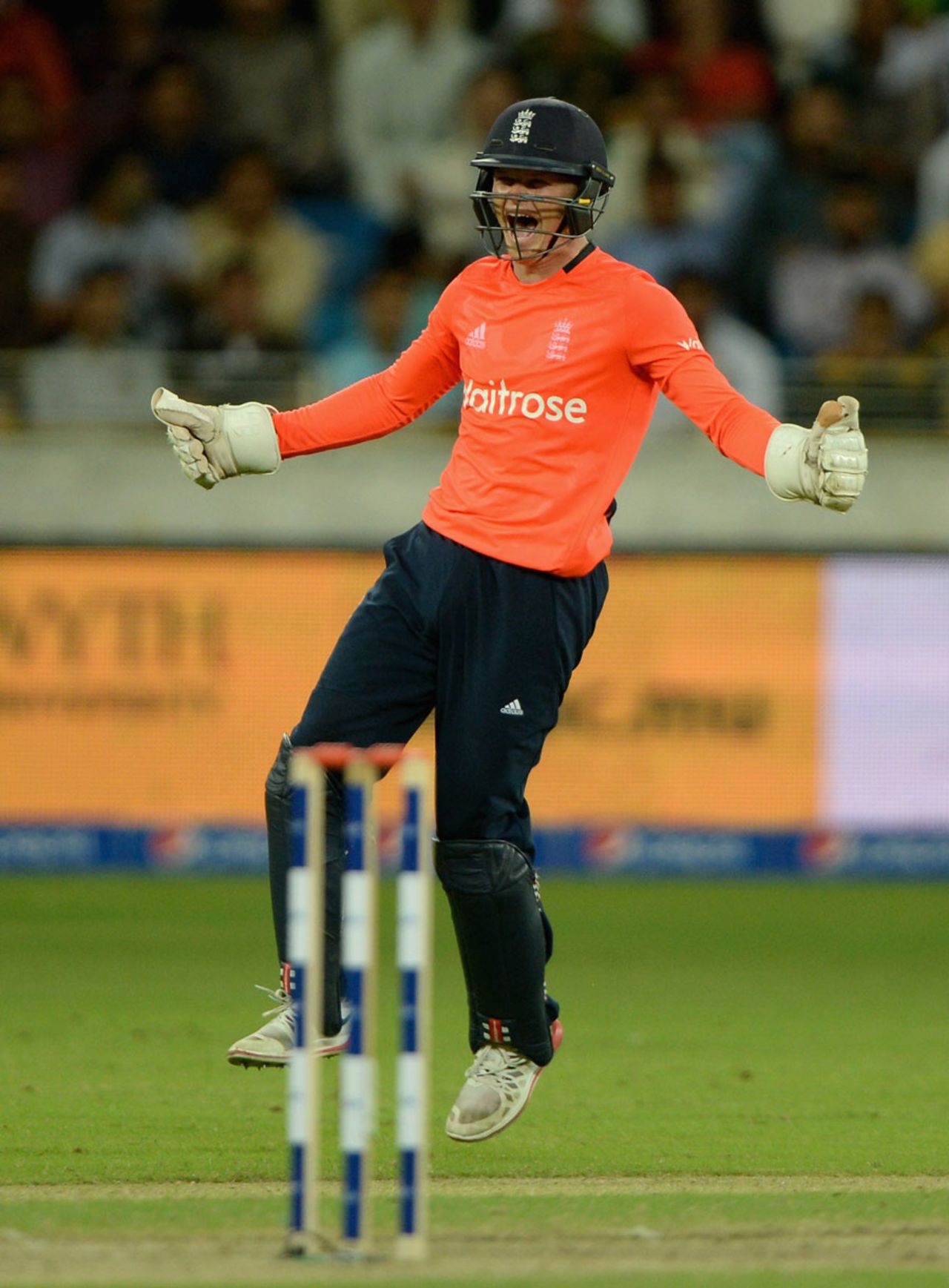 Sam Billings pulled off a fine leg-side stumping to remove Sohaib Maqsood, Pakistan v England, first T20, Dubai, November 26, 2015